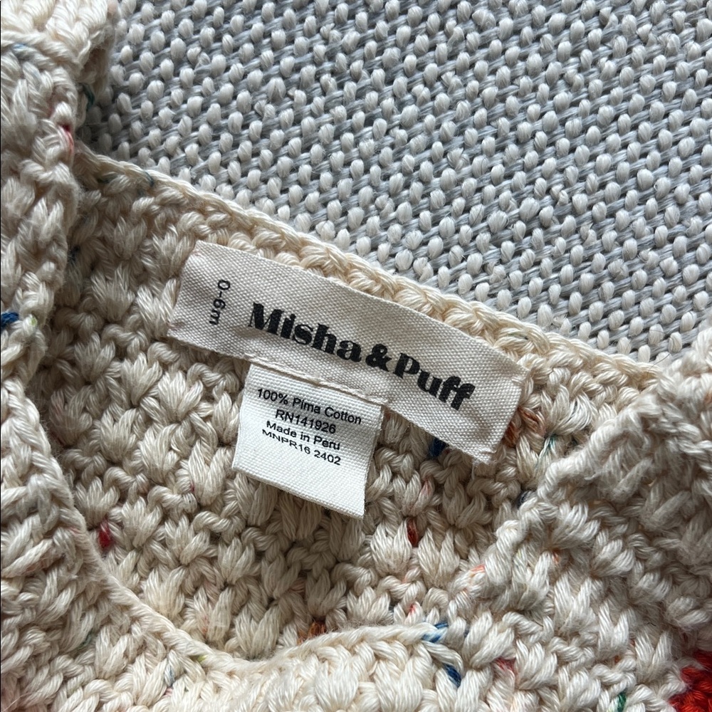 Misha and Puff handmade Knit Baby Romper in Orange and Cream - Picture 2 of 3